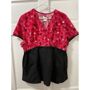Women's XL The Wonderful World of Disney Red/Black Scrub Top